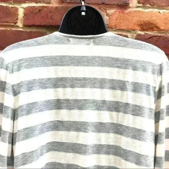 LIZ CLAIBORNE Gray White Striped Rayon Cardigan - Picture 6 of 8